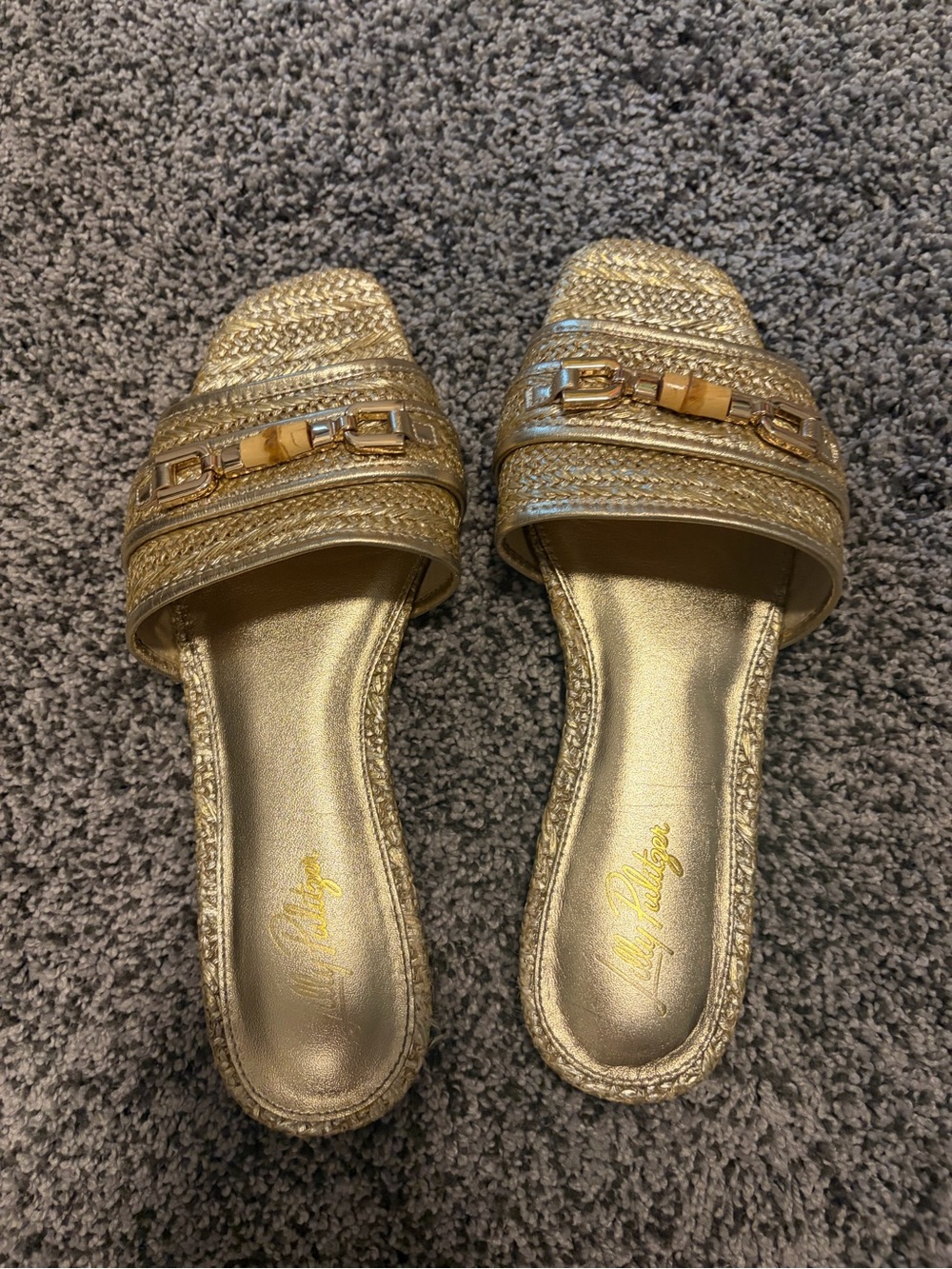 Lilly Pulitzer Dayna Metallic Gold Slide Sandals - Women's Size 8